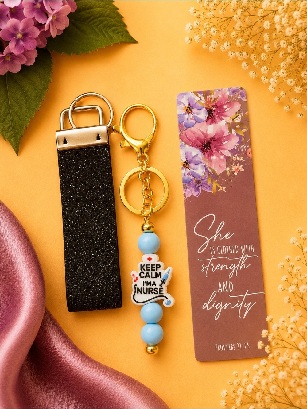 Nurse Appreciation Handmade Keychain, Glitter Wristlet